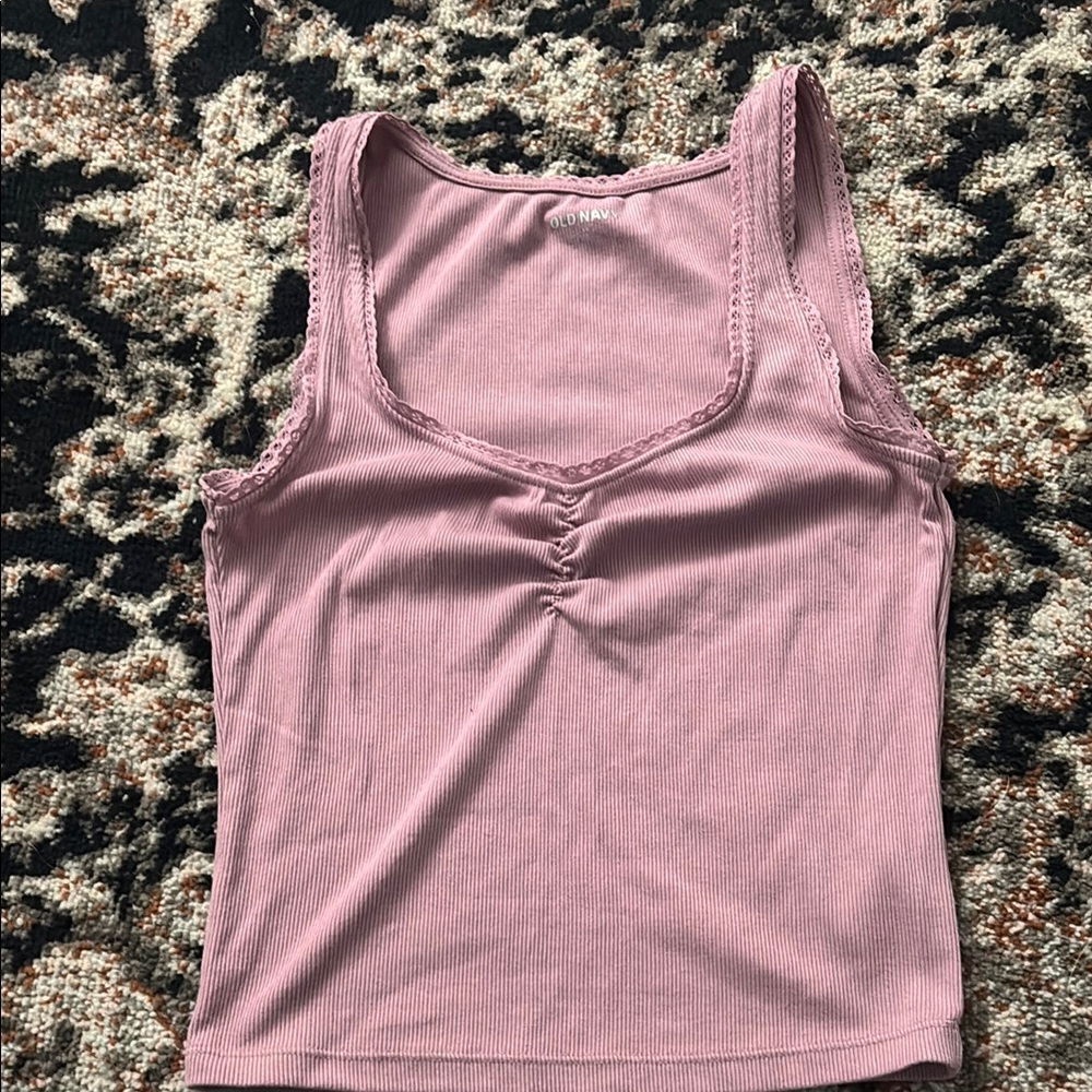 Old Navy Pink Fitted Ruched Tank Top